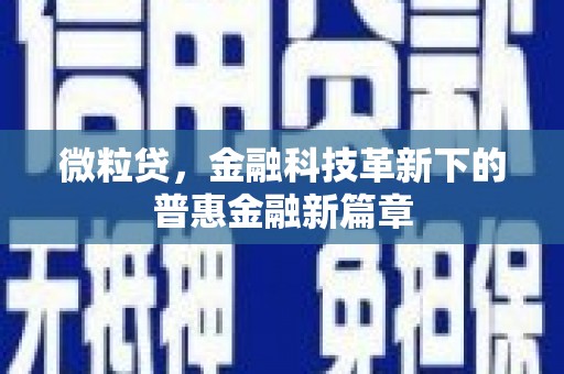 志丹微粒贷，金融科技革新下的普惠金融新篇章