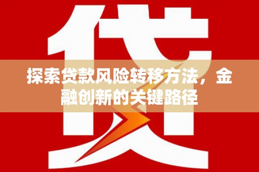 志丹探索贷款风险转移方法，金融创新的关键路径